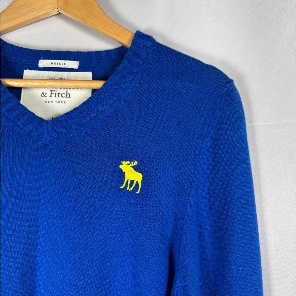 Abercrombie & Fitch Muscle VNeck Sweater Mens Large Cotton Cashmere Blend Preppy - Picture 2 of 14